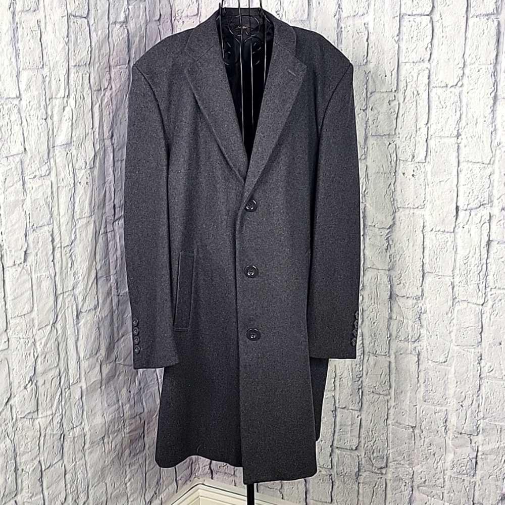 FORTINI Italian Colezione Wool Charcoal Long Overcoat Size 46L